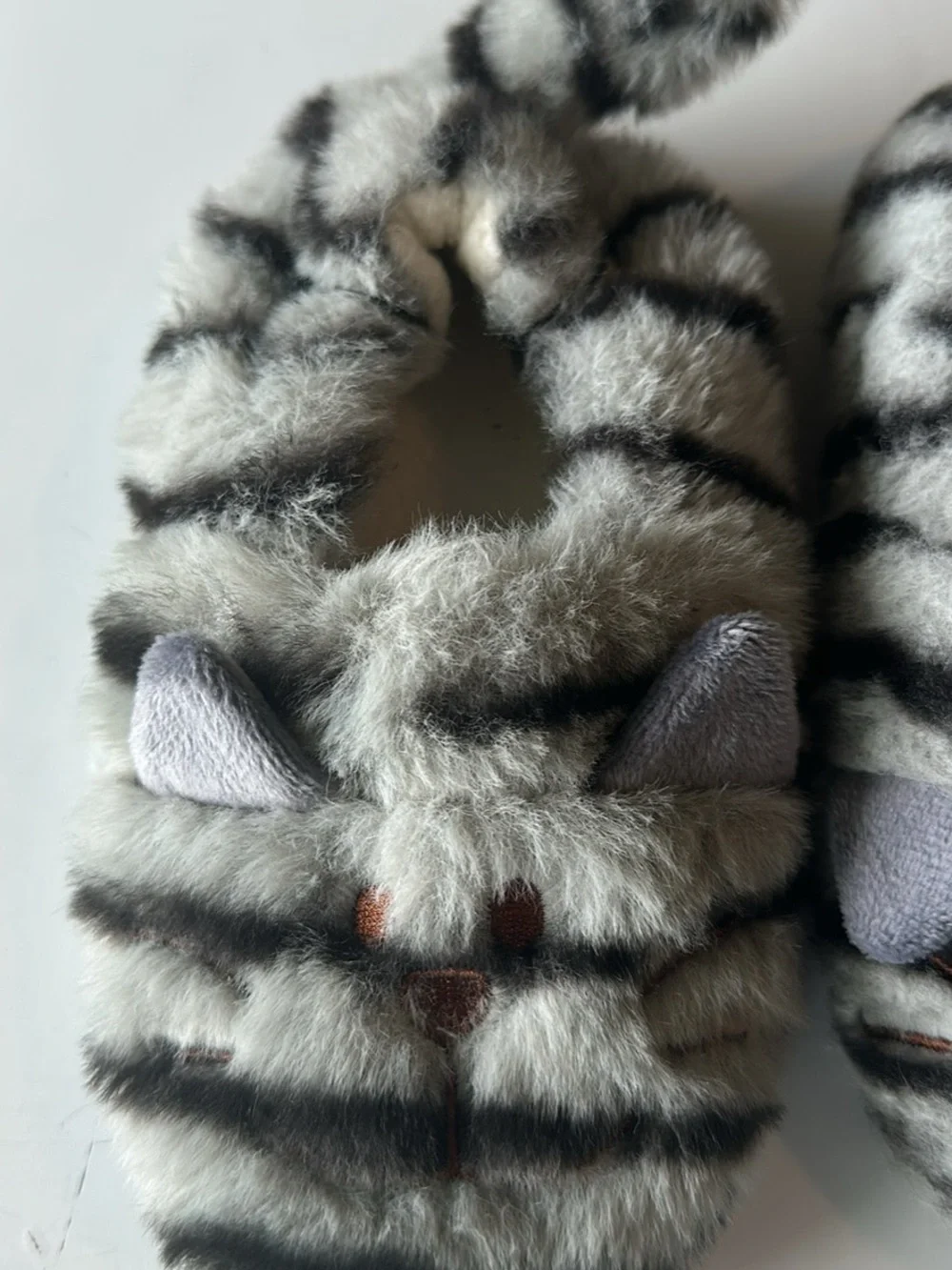Kids Grey Striped Cat Slipper Shoes